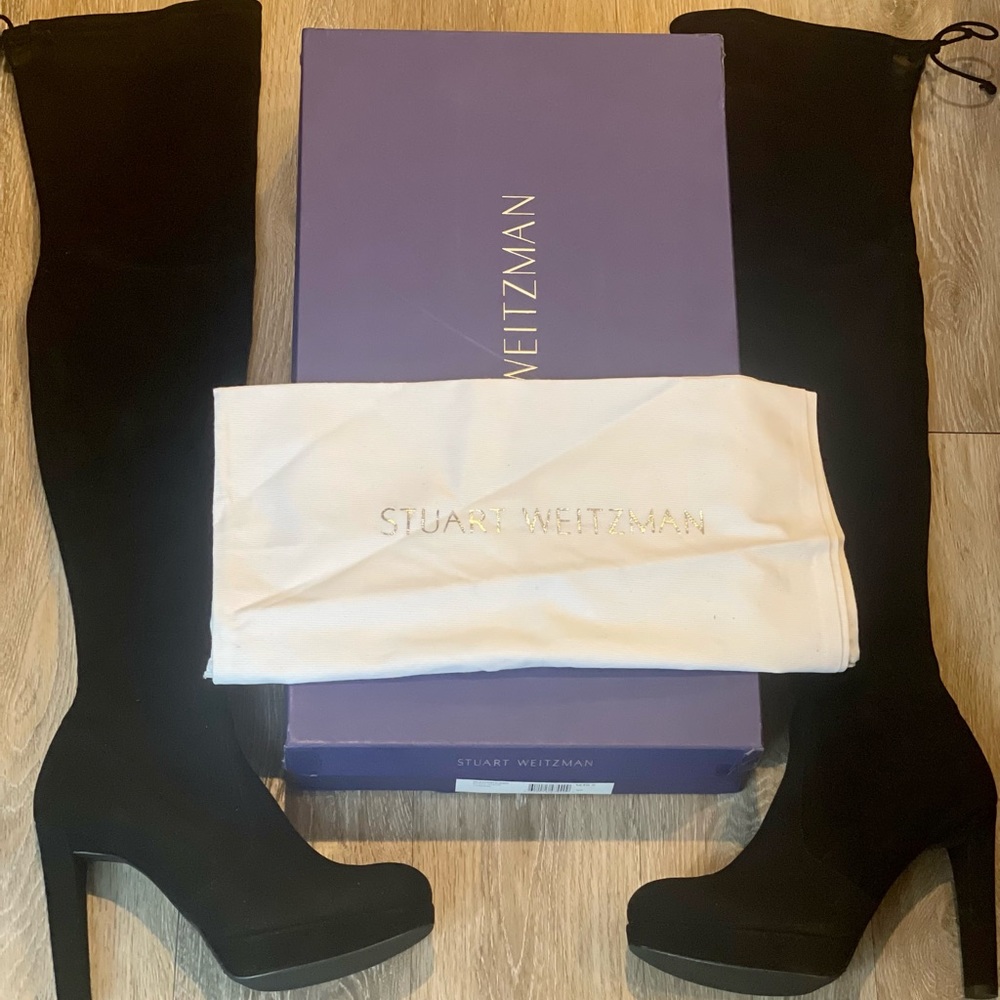 Gorgeous! New Stuart Weitzman Plathighland OTK black suede boot 10.5